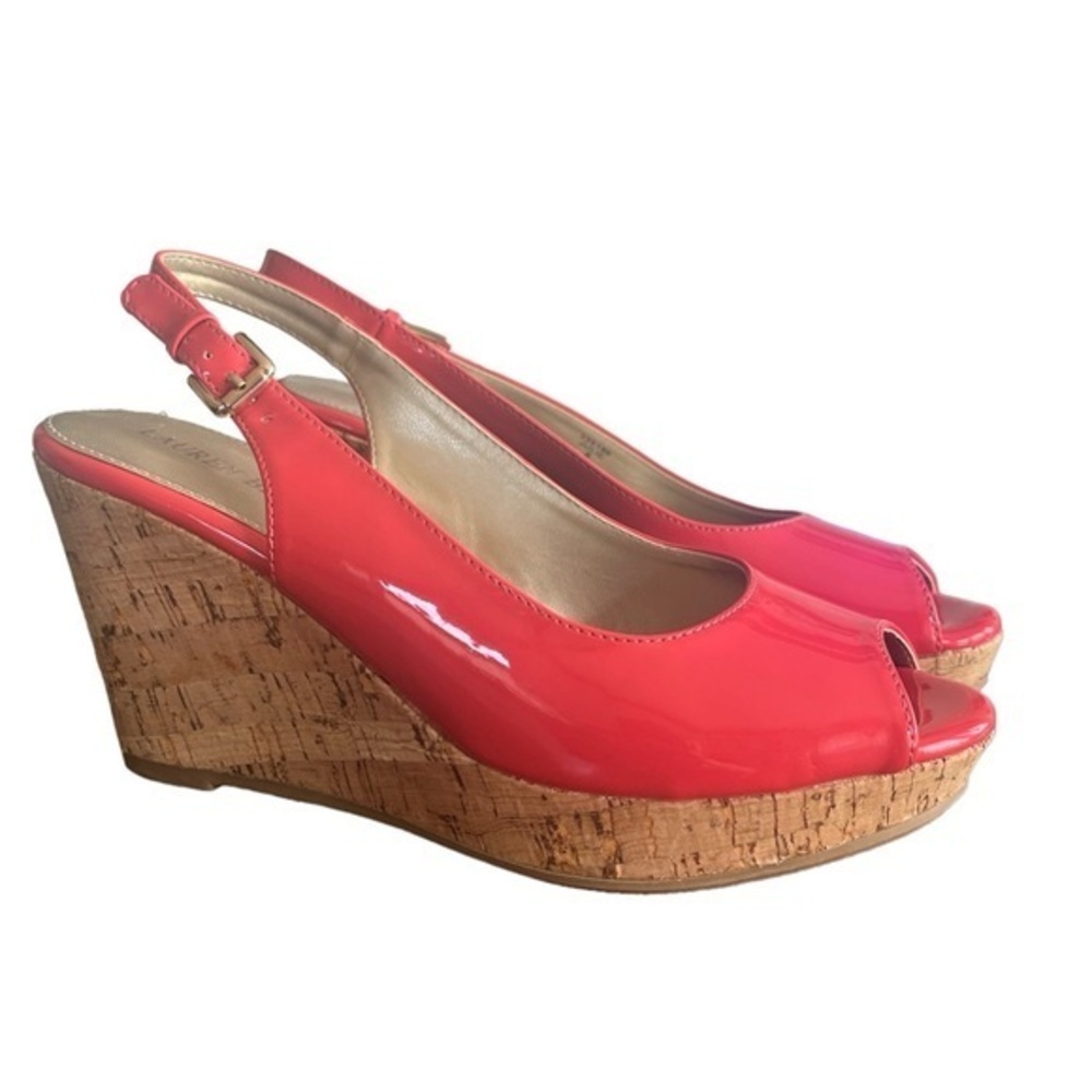 Lauren Blakwell “Julie” Wedge Sandals in Coral